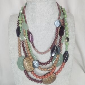 Premier Designs Mid Mod Gold Tone And Wood Necklace NWT 18" - 22" Retail $57